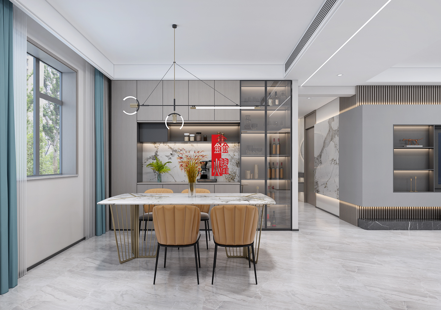 呼市專業裝修公司這樣設計，將相連的客廳和餐廳變成獨立空間